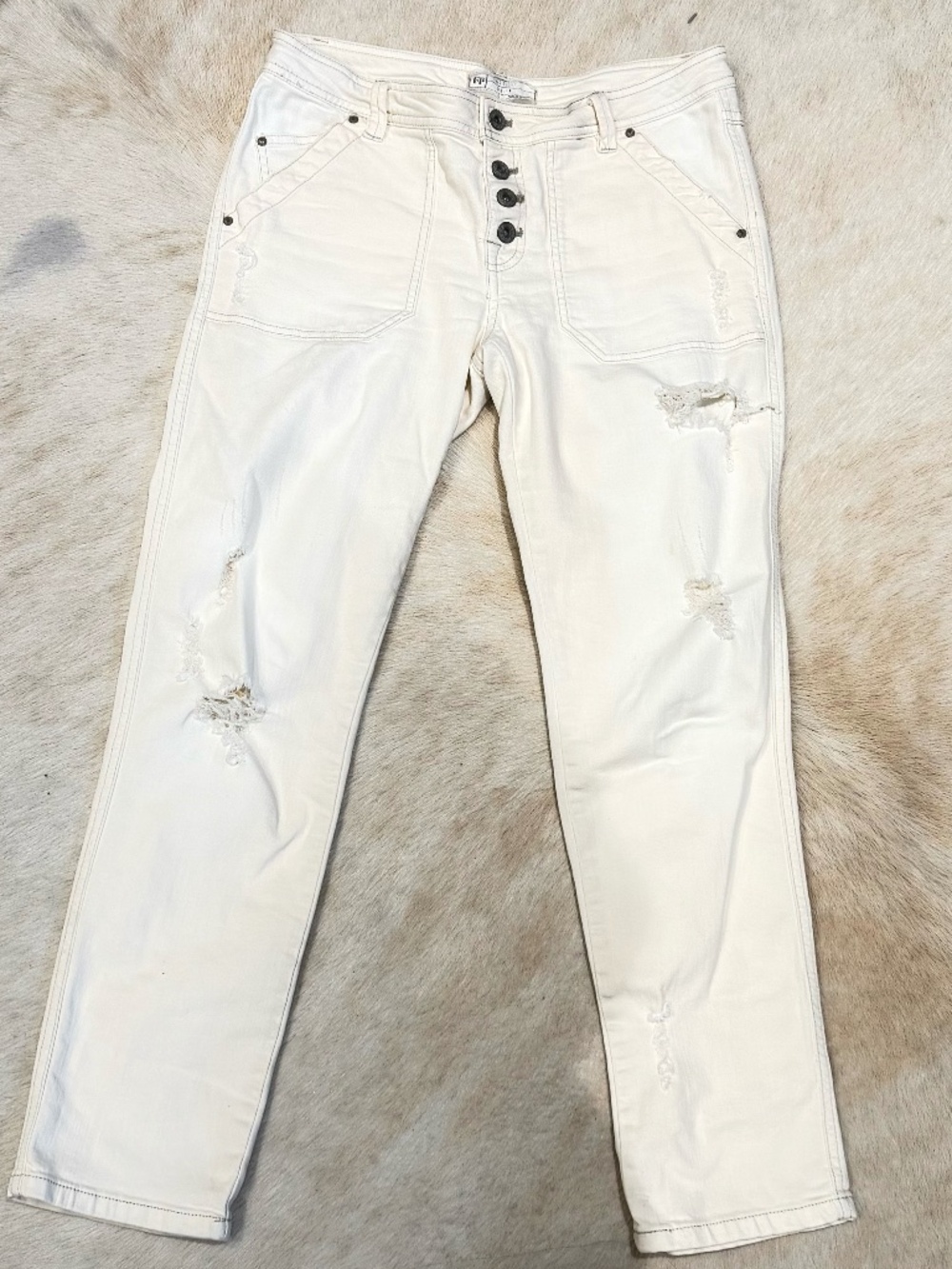 Free People Mid-Rise Cream Button Fly Jeans Size 4